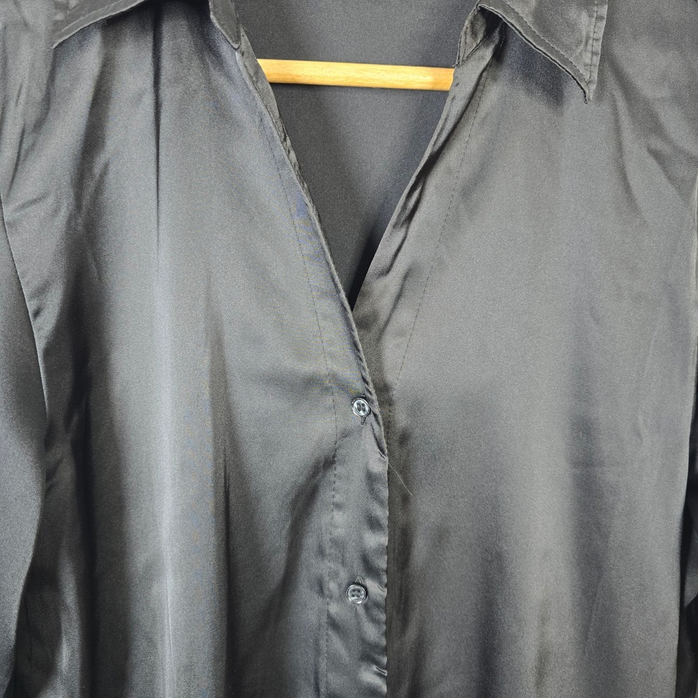 H&M Womens Black‎ Satin Button Down Shirt Long Sleeve Blouse Size S - Picture 4 of 6